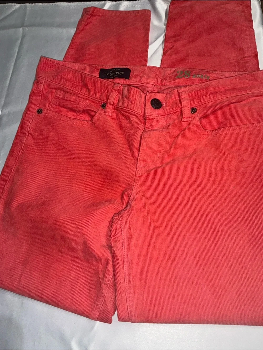 Coral Preppy Summer  silhouette Causal Corduroy Toothpick Ankle JCrew 28/6
